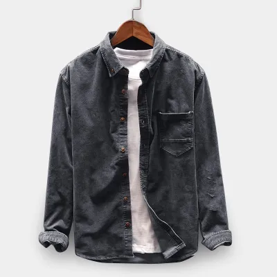 Men Plus Size Casual Long Sleeve Lapel Corduroy Coat with Pocket Design