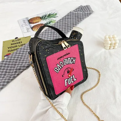 Fashion Sequins Embroidered Letter Chain Shoulder Handle Bag