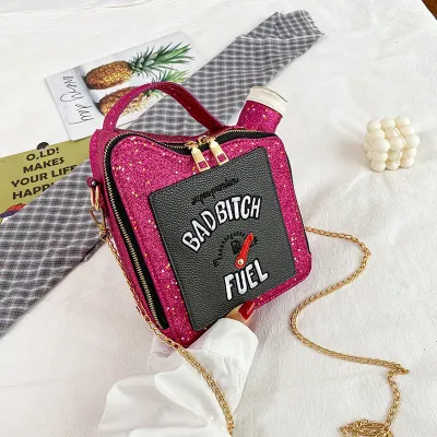 Fashion Sequins Embroidered Letter Chain Shoulder Handle Bag