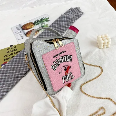 Fashion Sequins Embroidered Letter Chain Shoulder Handle Bag