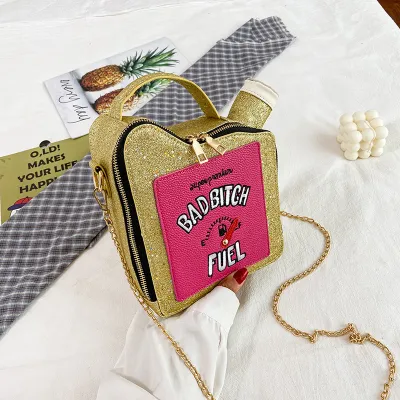 Fashion Sequins Embroidered Letter Chain Shoulder Handle Bag
