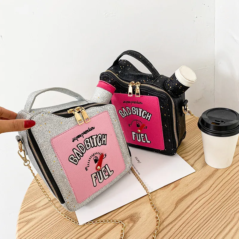 Fashion Sequins Embroidered Letter Chain Shoulder Handle Bag