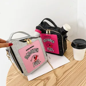 Fashion Sequins Embroidered Letter Chain Shoulder Handle Bag