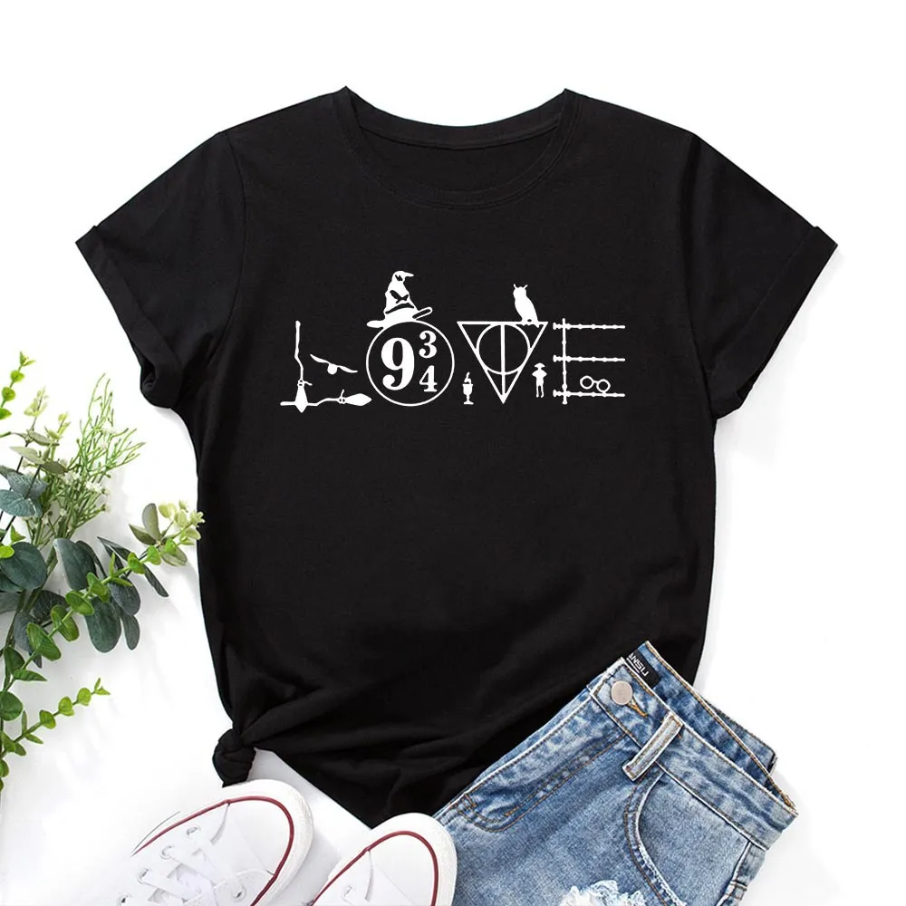 Women Basic Graphic Print Loose Round Neck Short-sleeved Colored T-shirt