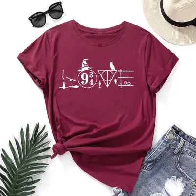 Women Basic Graphic Print Loose Round Neck Short-sleeved Colored T-shirt