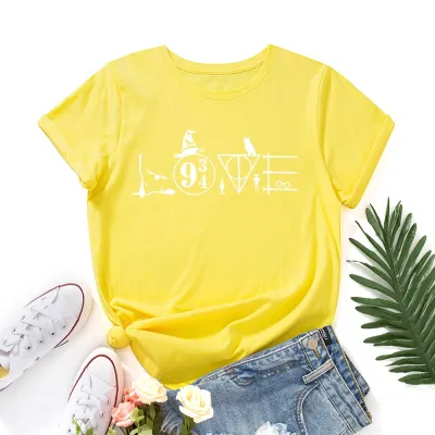 Women Basic Graphic Print Loose Round Neck Short-sleeved Colored T-shirt