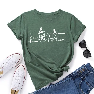 Women Basic Graphic Print Loose Round Neck Short-sleeved Colored T-shirt