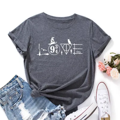 Women Basic Graphic Print Loose Round Neck Short-sleeved Colored T-shirt