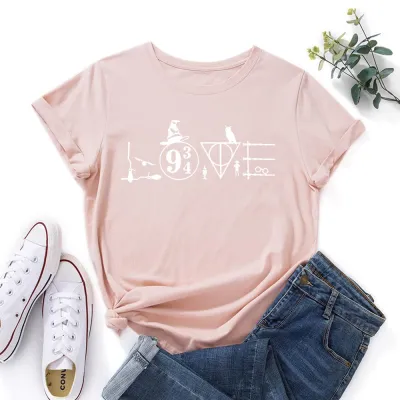 Women Basic Graphic Print Loose Round Neck Short-sleeved Colored T-shirt