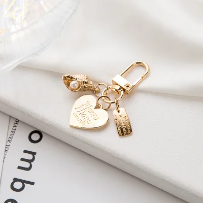 Cute Shell Heart Pendant Pearl Decorative Letter Pattern Alloy Key Chain