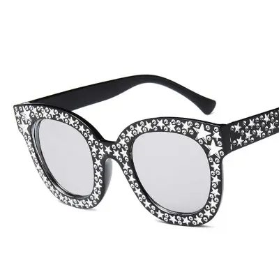 Women Vintage Star Pattern Jelly Color Large Frame Square Sunglasses