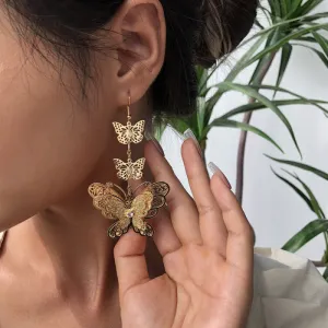 Creative Exaggerated Butterfly Pendant Hollow Design Alloy Drop Earrings