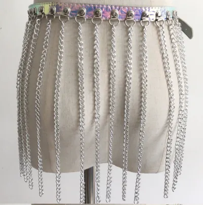 Women Punk Gothic Tassel Chain Decoration PU Unisex Belt