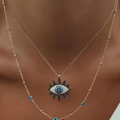 Creative Vintage Evil Eye Pendant Rhinestone Alloy Multilayer Necklace