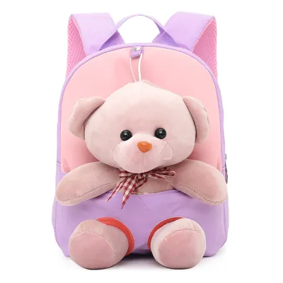 Kids Cute Cartoon Bear Plush Doll Color Blocking Backpack