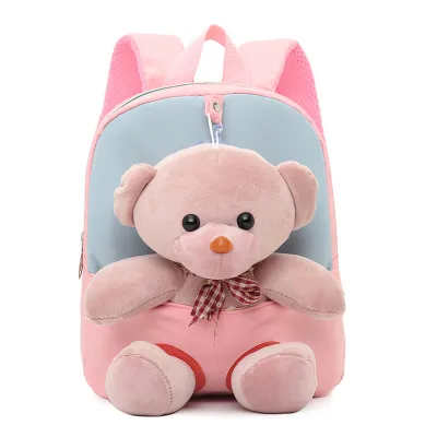 Kids Cute Cartoon Bear Plush Doll Color Blocking Backpack