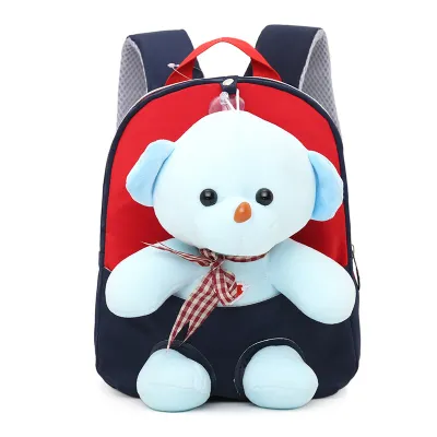 Kids Cute Cartoon Bear Plush Doll Color Blocking Backpack