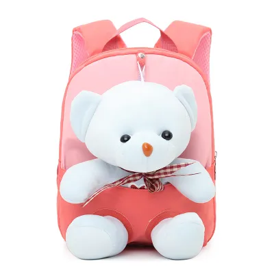 Kids Cute Cartoon Bear Plush Doll Color Blocking Backpack