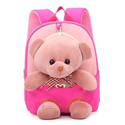 Kids Cute Cartoon Bear Plush Doll Color Blocking Backpack
