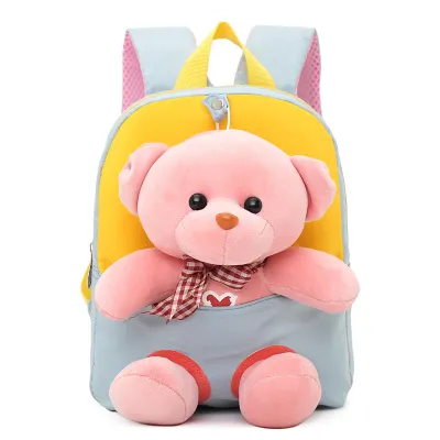 Kids Cute Cartoon Bear Plush Doll Color Blocking Backpack