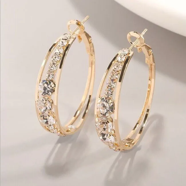 Sparkling Rhinestone Hoop Earrings for Women Geometric Alloy
