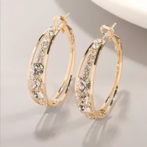 Sparkling Rhinestone Hoop Earrings for Women Geometric Alloy