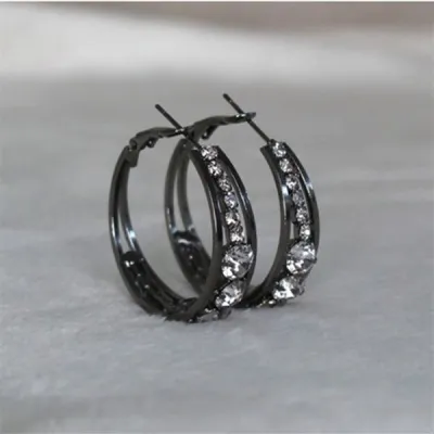 Sparkling Rhinestone Hoop Earrings for Women Geometric Alloy