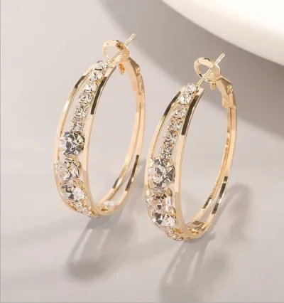 Sparkling Rhinestone Hoop Earrings for Women Geometric Alloy