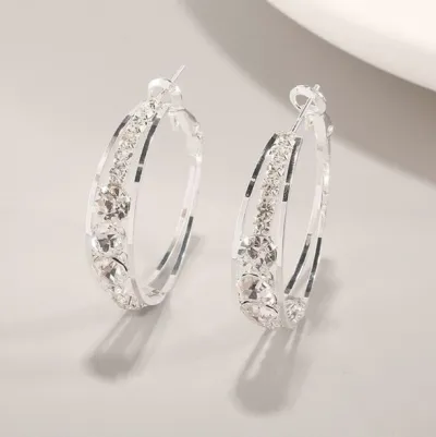 Sparkling Rhinestone Hoop Earrings for Women Geometric Alloy