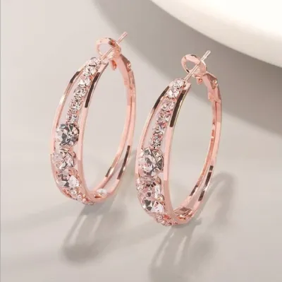 Sparkling Rhinestone Hoop Earrings for Women Geometric Alloy