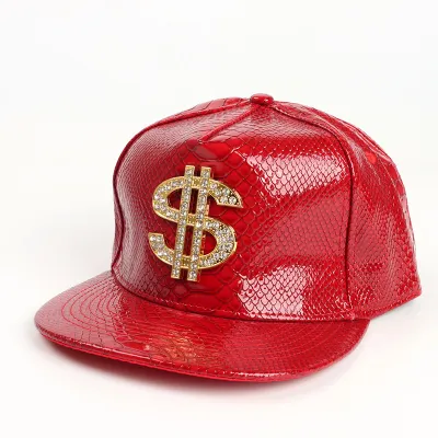 Hiphop Dollar Sign Decor Solid Color Crocodile Pattern PU Dome Cap