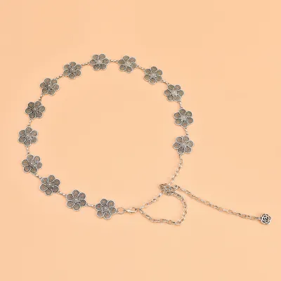 Women Punk Engraved Design Alloy Metal Dress Belt
