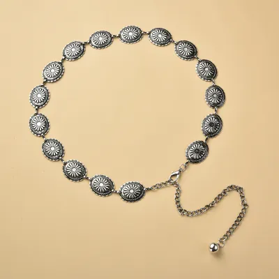 Women Punk Engraved Design Alloy Metal Dress Belt