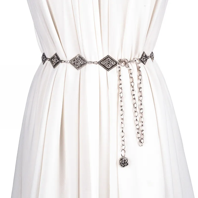 Women Punk Engraved Design Alloy Metal Dress Belt