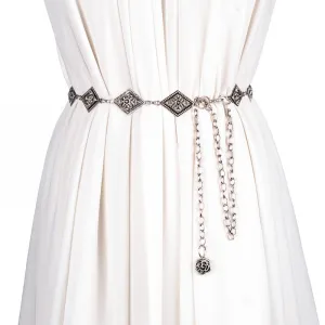 Women Punk Engraved Design Alloy Metal Dress Belt