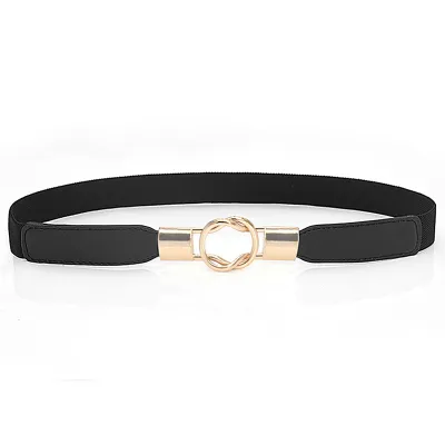 Women Chic Solid Color Dress Thin PU Belt with Alloy Buckle