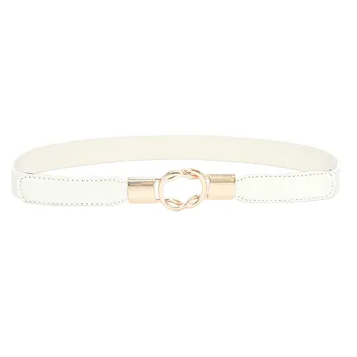 Women Chic Solid Color Dress Thin PU Belt with Alloy Buckle