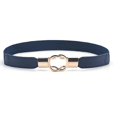 Women Chic Solid Color Dress Thin PU Belt with Alloy Buckle