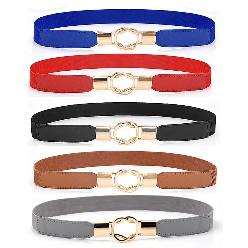 Women Chic Solid Color Dress Thin PU Belt with Alloy Buckle