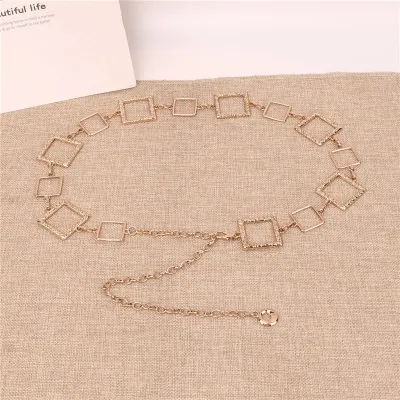Women Chic Square Shaped Metal Dress Belt