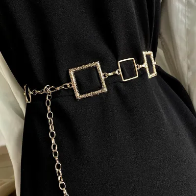 Women Chic Square Shaped Metal Dress Belt