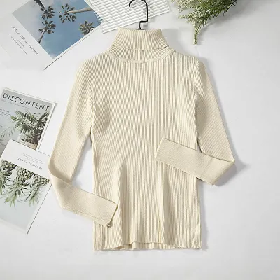 Winter Women Casual Basic Solid Color Knitted Turtle Neck Long Sleeves Pullover Sweater