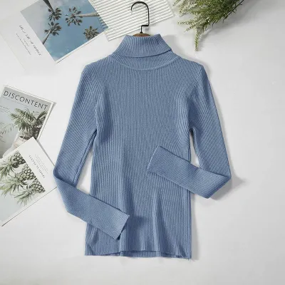 Winter Women Casual Basic Solid Color Knitted Turtle Neck Long Sleeves Pullover Sweater