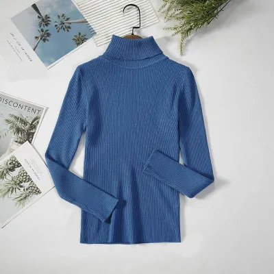 Winter Women Casual Basic Solid Color Knitted Turtle Neck Long Sleeves Pullover Sweater