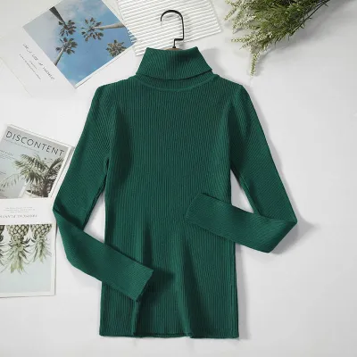 Winter Women Casual Basic Solid Color Knitted Turtle Neck Long Sleeves Pullover Sweater