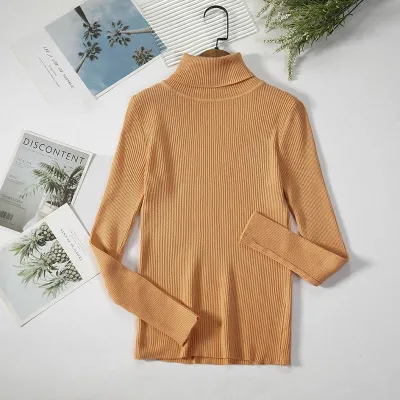 Winter Women Casual Basic Solid Color Knitted Turtle Neck Long Sleeves Pullover Sweater