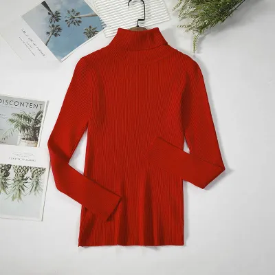 Winter Women Casual Basic Solid Color Knitted Turtle Neck Long Sleeves Pullover Sweater