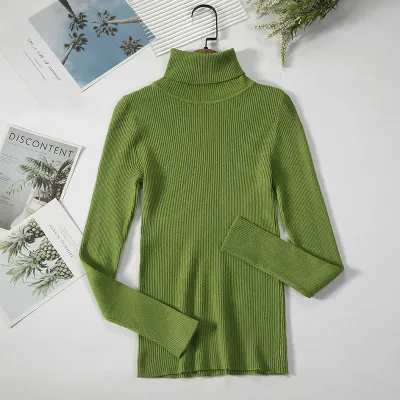 Winter Women Casual Basic Solid Color Knitted Turtle Neck Long Sleeves Pullover Sweater