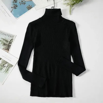 Winter Women Casual Basic Solid Color Knitted Turtle Neck Long Sleeves Pullover Sweater