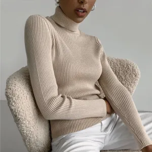 Winter Women Casual Basic Solid Color Knitted Turtle Neck Long Sleeves Pullover Sweater